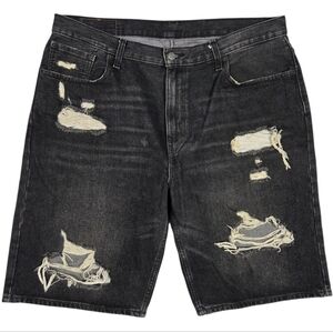 Levis 569 Black Denim Shorts Distressed Loose Straight Punk Streetwear Size 36